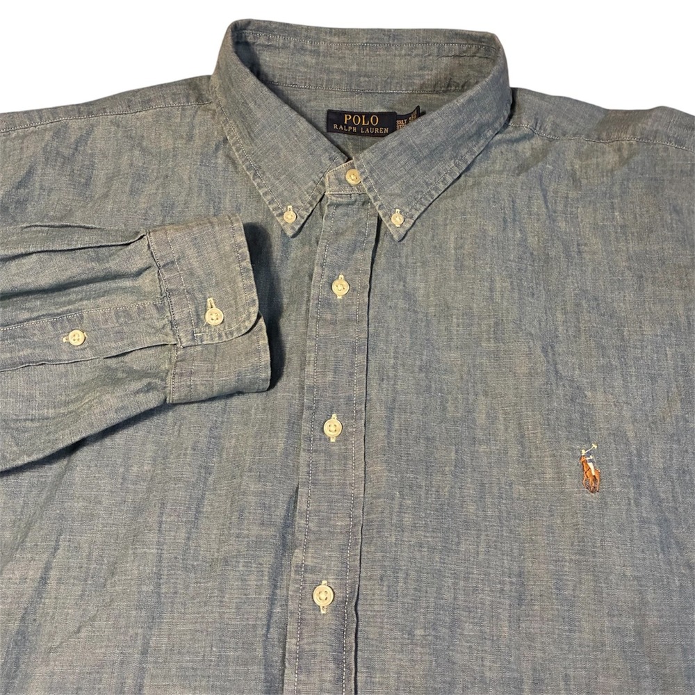 Polo Ralph Lauren Mens 3XLT Blue Denim Chambray Button Down Long Sleeve Big Tall